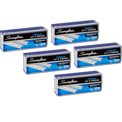 Swingline Staples, 5 Pack, S.F. 4, Premium, 1/4" Length, 210/Strip, 5000/Box (35481)