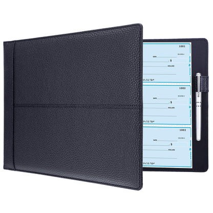 Antner 7 Ring Business Checkbook Binder for Business Checks, 600 Checks Capacity, PU Leather Check Binder with Zipper Pouch, Executive Check Book Binder Holder Portfolio for 9 x 13" Sheets, Black