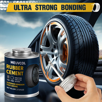 Vulcanizing Cement – 17.6 Oz Rubber Cement All Purpose for Tire Patch, Plug & Tube | Professional Tire Repair Glue with Brush for Motorcycle, Bike, Car | Clear, Fast Drying Tire Patch Glue Heavy Duty