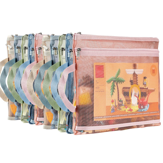 TrueLux 10 Pack Colored Mesh Zipper Pouch Bags, Double-Layer Nylon Puzzle Building Block Sets Toy Storage & Organization, Breathable See Through A4 Zipper Pouch with Handle for School Office Games…