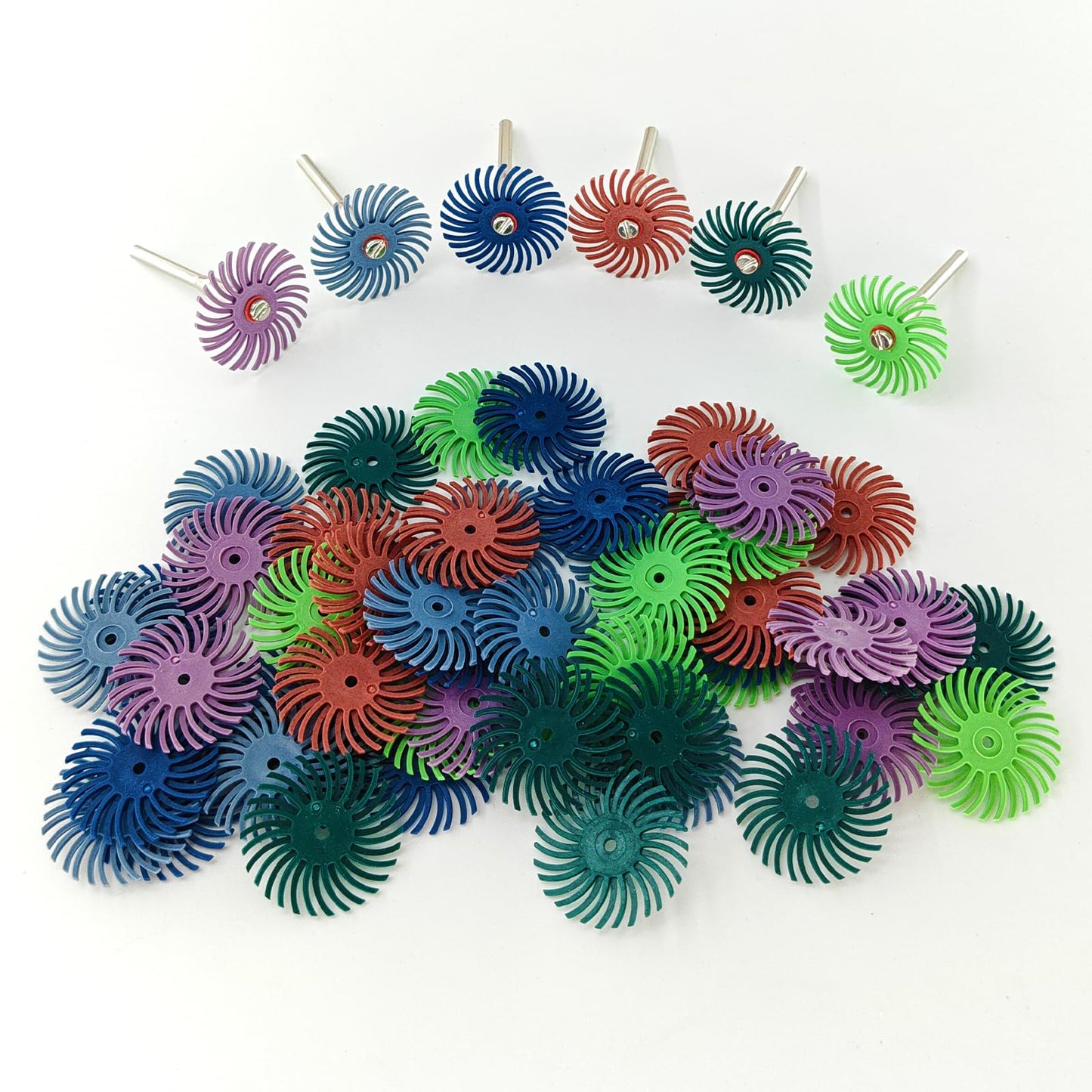 66pcs 1Inch Radial Bristle Disc Polishing Kit 6 Mix Grit 80/120/220/400/600/1000 with 1/8" Shank for Rotary Tools, Abrasive Brush Buffing Wheel Kit for Jewelry, Wood, Metal Finishing Deburring