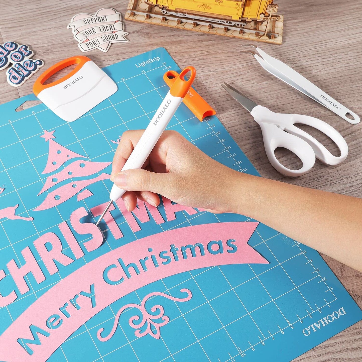 DOOHALO Brayer Roller Vinyl Weeding tools for Cricut Tools Crafting Basic Accessories Set Kit for Silhouette Weeding scraper spatula tweezers scissors basic tools bundle for sewing