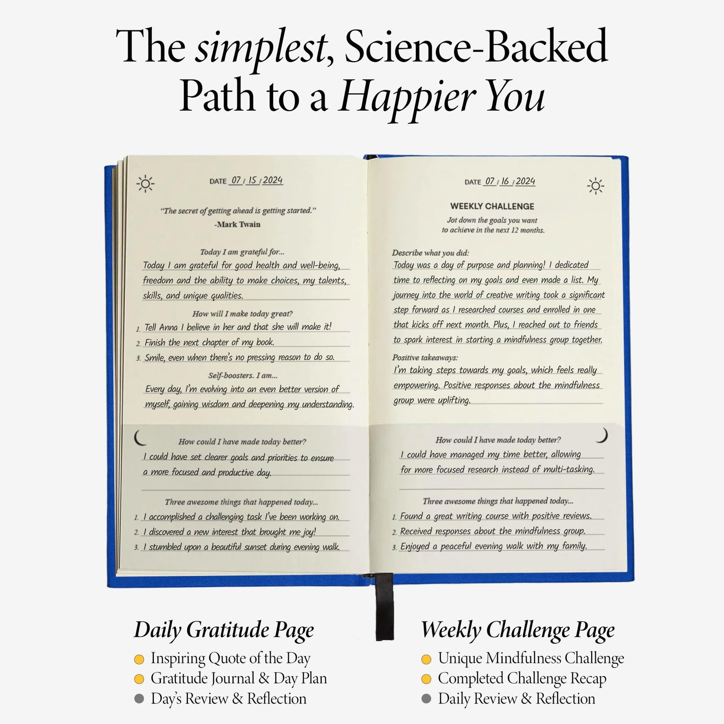The Original Gratitude Journal 2026 - Daily Practice of Mindfulness & Happiness Journal with Elevating Quotes and Prompts for Affirmation Reflection Mindfulness - Premium Blue Hardcover by Thankful Path