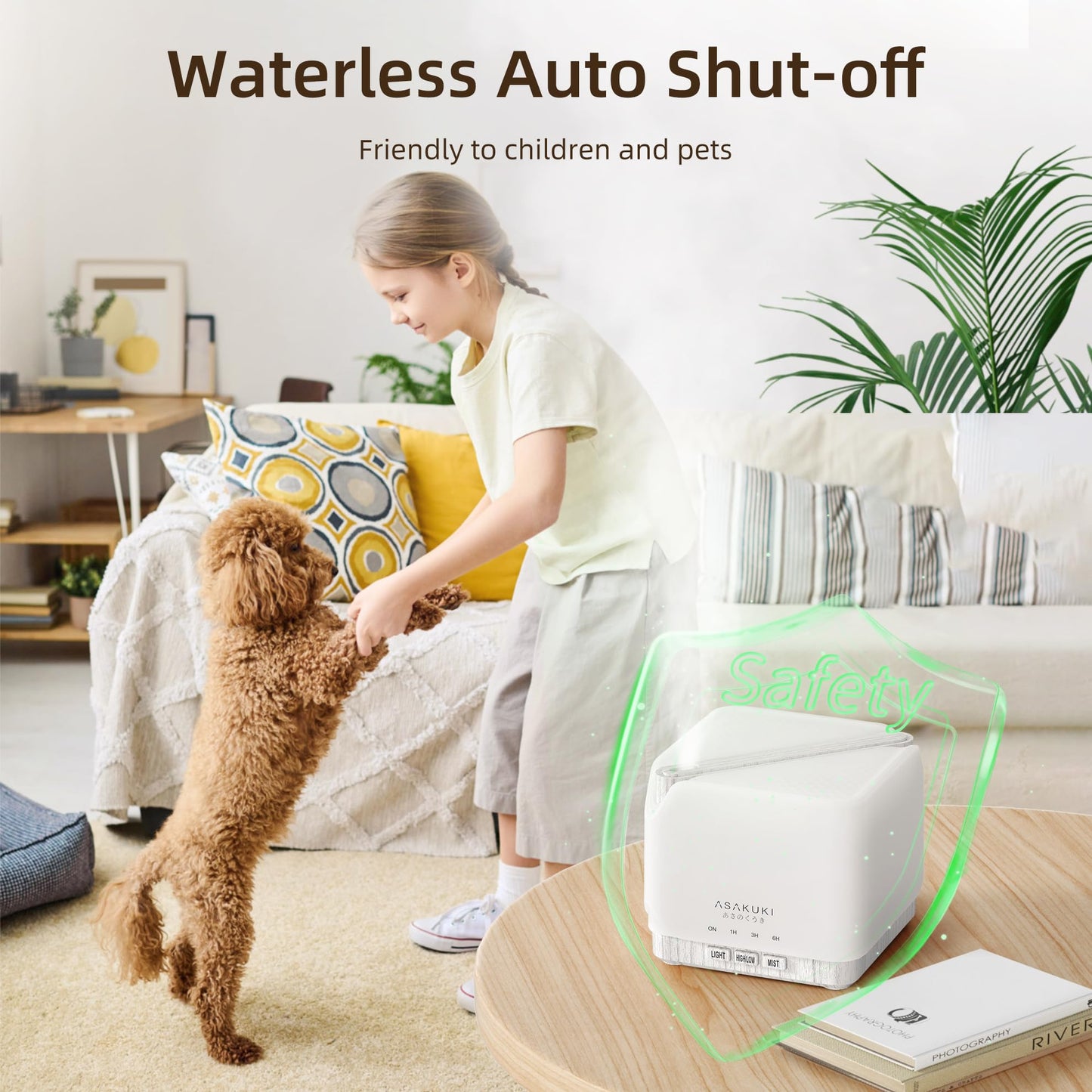 ASAKUKI 700 ml Essential Oil Diffuser, Multifunctional Ultrasonic Aromatherapy Fragrant Oil Vaporizer Humidifier with Timer, Auto-Off Safety Switch, and 7 LED Light Colors (White Wood)