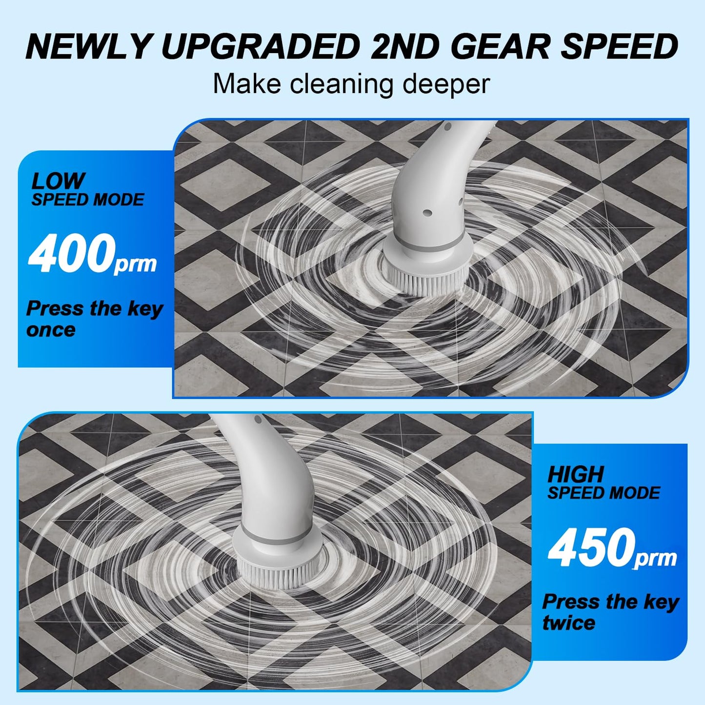 SZFIXEZ Electric Spin Scrubber, Electric Cleaning Brush - 2 Speeds, SXT-160 Cordless Power Spinning Cleaner Brush, Handheld Shower with 8 Replaceable Brush Heads for Tile, Tub, Wall, Bathroom