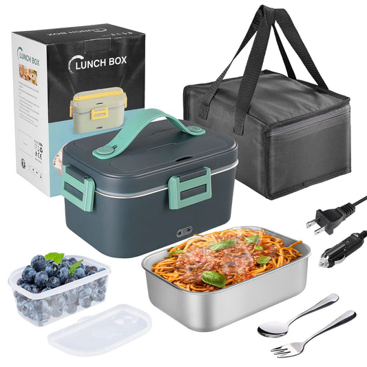 75W Electric Heated Lunch Box 1.8L Food Heater/Warmer Portable Heated Lunch Boxes (lonchera electrica para el almuerzo) for Car Truck and Home - Leak Proof, Removable 304 Stainless Steel Container
