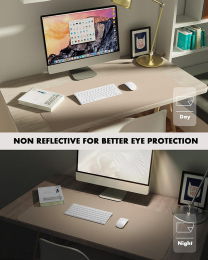 YSAGi Double-Sided Desk Pad, 35.4"x17" Leather Desk Mat, Eco Cork Desk Pad Protector,Large Mouse Pad,Waterproof Desk Blotter for Office/Home (Beige/Cork)