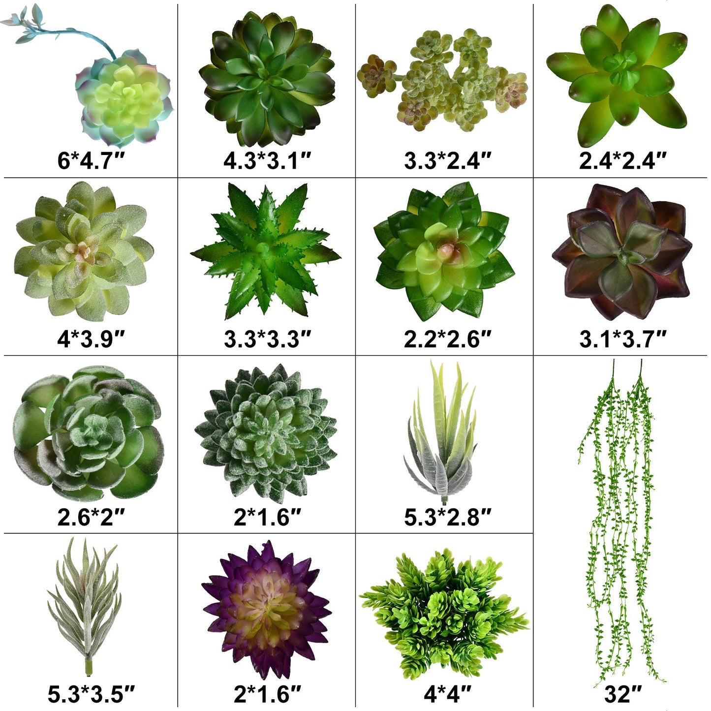 Airbin Pack of 17 Artificial Succulents Succulent Faux Succulent Floral Arrangement Picks Hanging String of Pearls Plant Three Dimensional Decoration Combination Flocking Realistic Succulents Plants