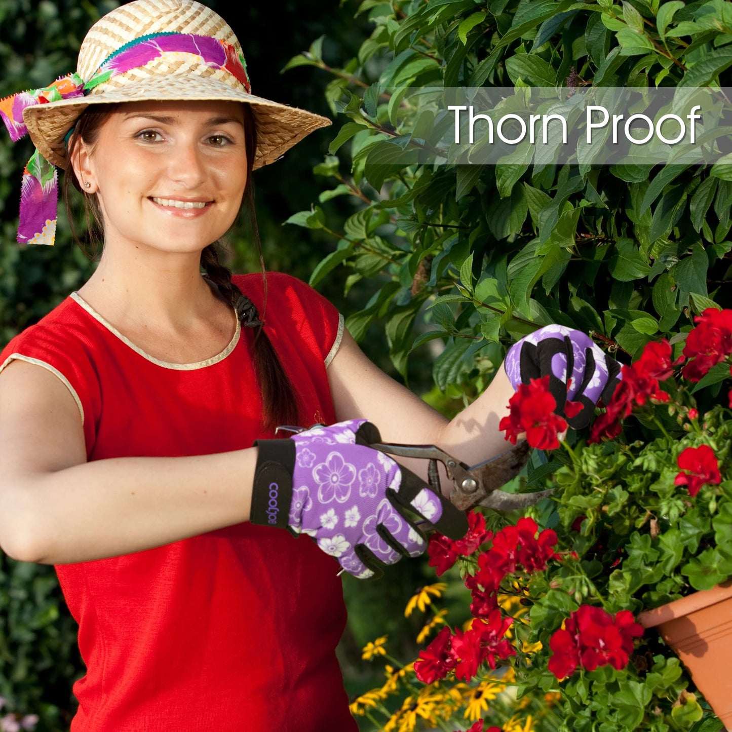 COOLJOB Thorn Proof Gardening Gloves for Women, 2 Pairs Rose Pruning Work Gloves for Ladies, Non-slip for Heavy Duty, Medium Size