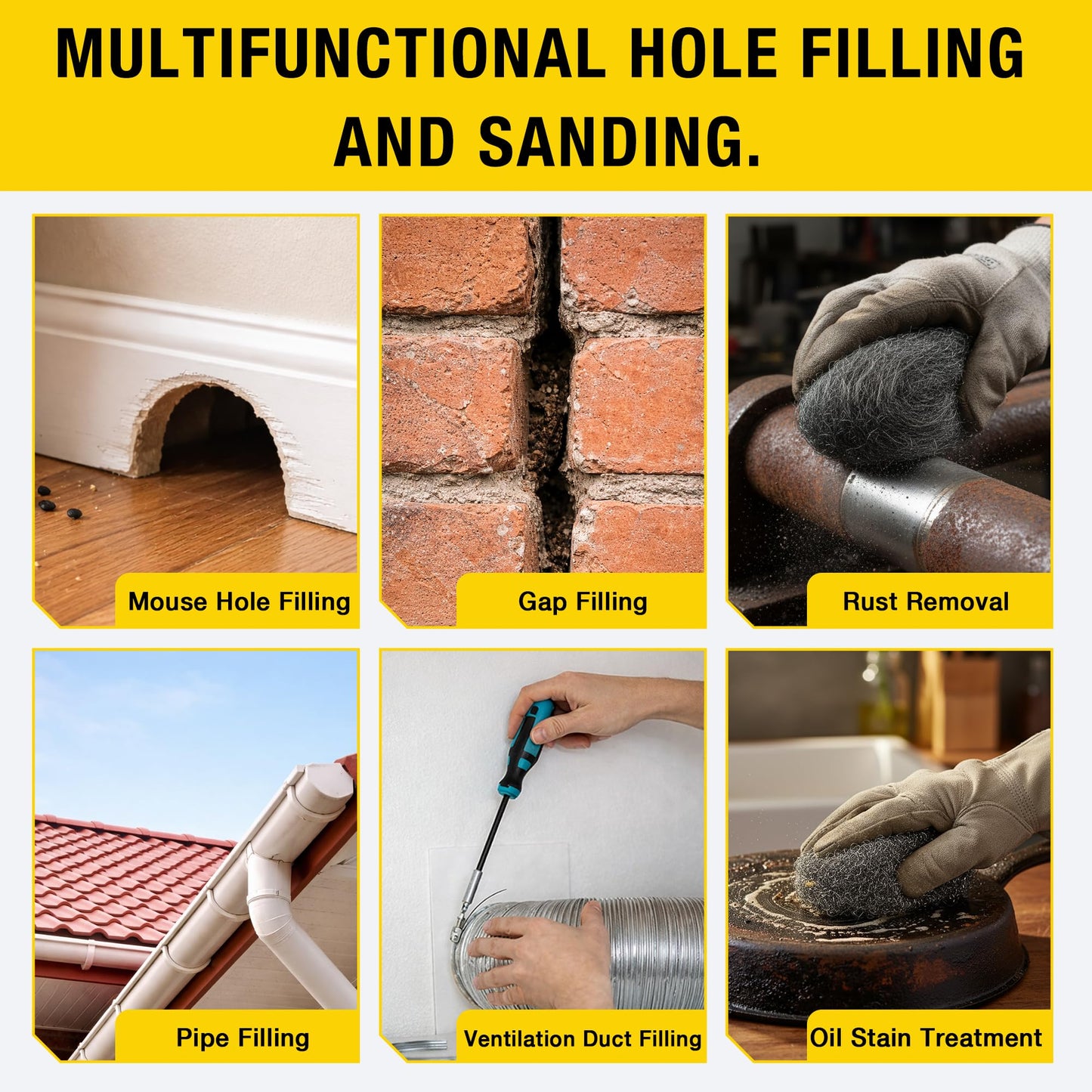 DEMIBAZ Steel Wool Mice Repellent - 6 Rolls of Steel Wool (14ft x 3.1in, Coarse Grade #3), Scissors & Glove - Keep Mice Away from Holes,Siding,Pipeline,Vents in Garden House & Garage