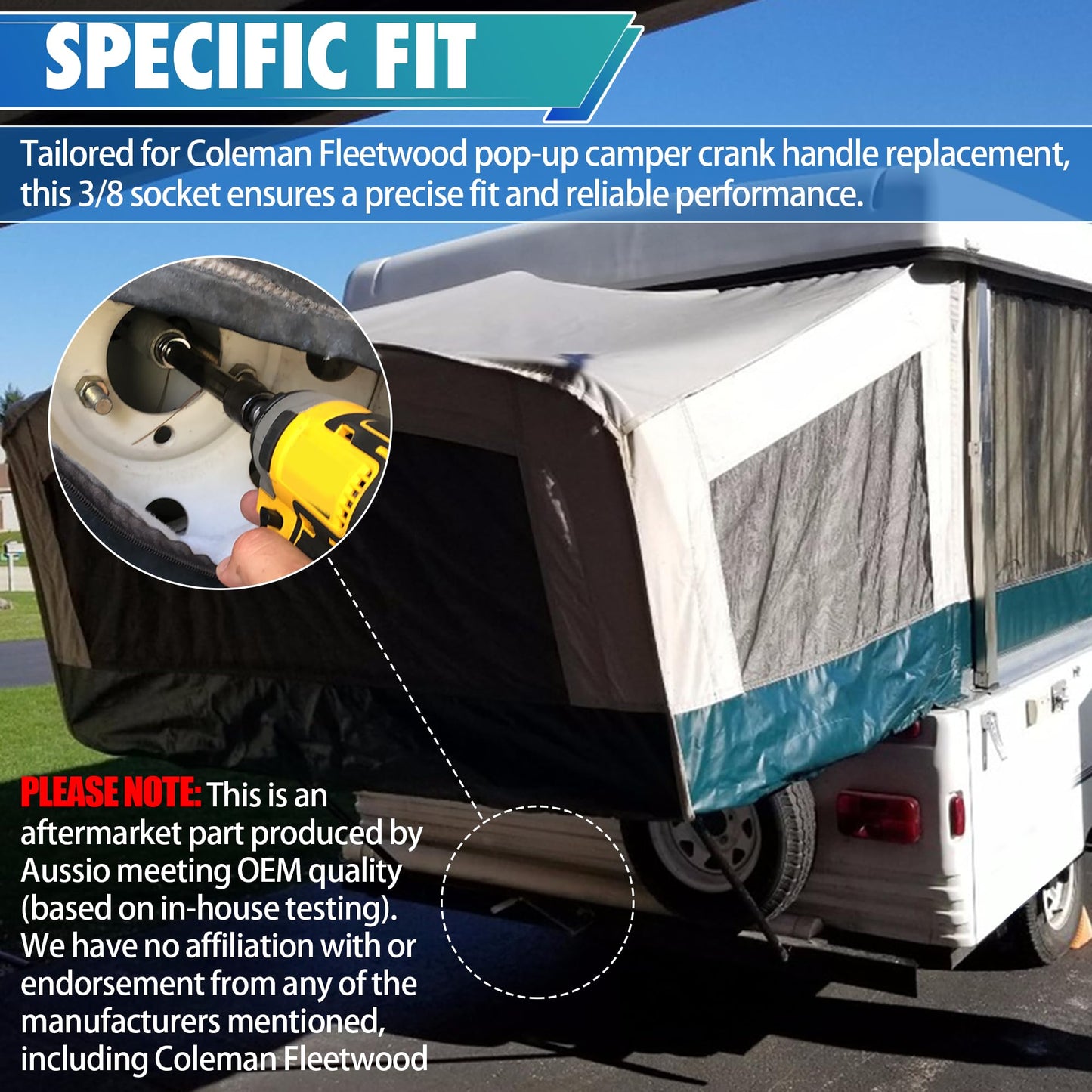 Aussio Trailer Crank Handle for Coleman Fleetwood Pop Up Camper - 3/8 Socket Replacement Popup Trailer Accessories and Parts