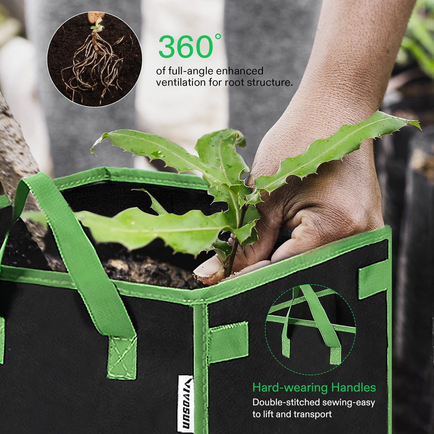 VIVOSUN 5 Pack 5 Gallon Square Grow Bags, Thick Fabric Bags with Handles