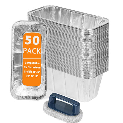 50 Pack Drip Pan Liners for Blackstone Griddle 36" 30" 28" 22" 17", a Cleaning Brush, Aluminum Disposable Grease Drip Cup Liners, Grease Catcher Trays,Griddle Accessories for Outdoor Cooking