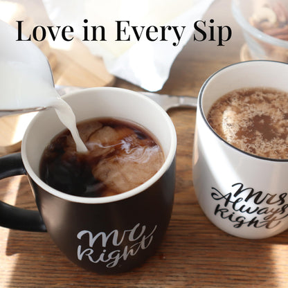 Triple Gifffted Mr Right Mrs Always Right Coffee Mugs Gifts Ideas for Couples, Wedding Anniversary, Engagement, Christmas, His & Hers, Bride and Groom, Parents, Newlyweds Bridal Shower, Ceramic 380ml