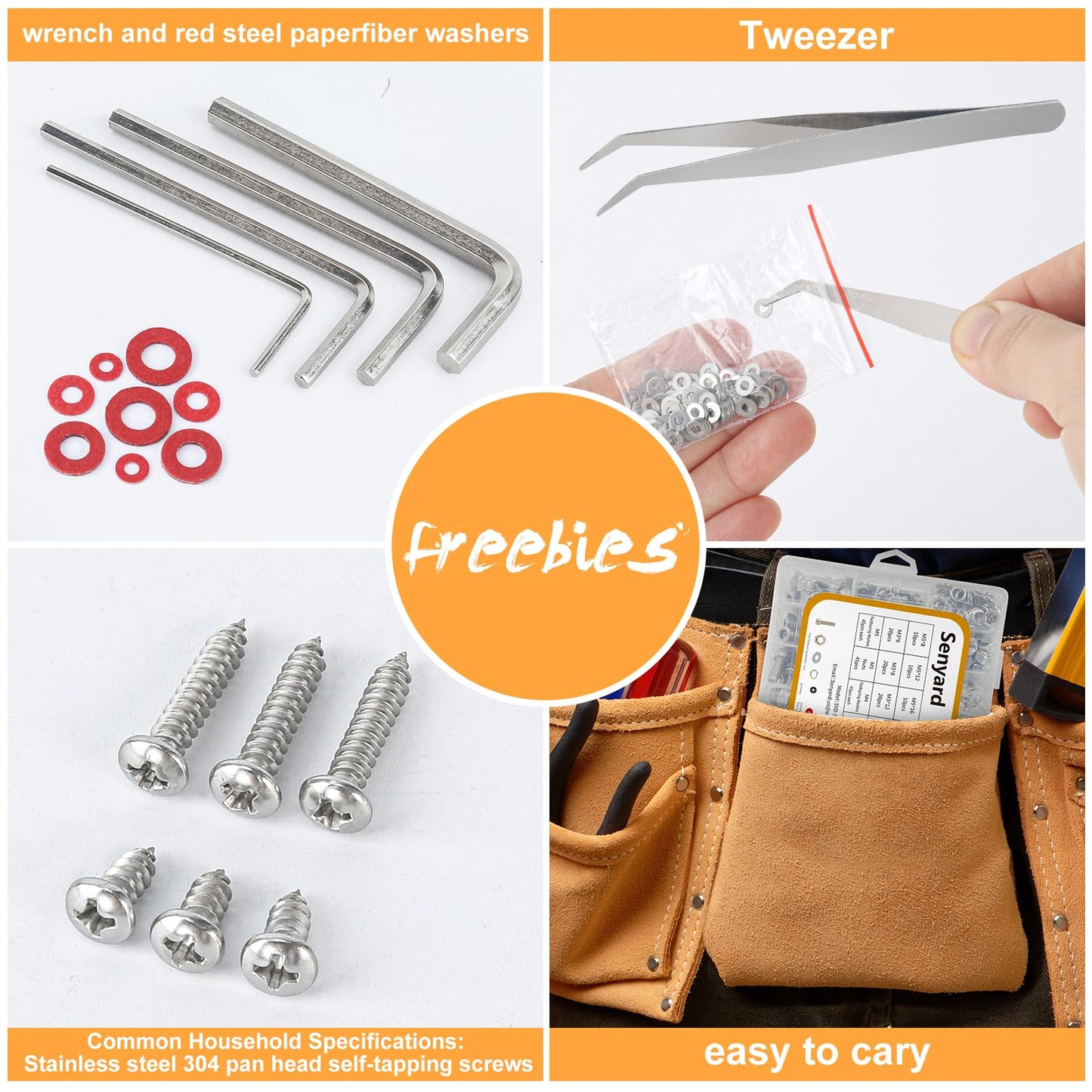 1415pcs M2 M3 M4 M5 Nuts and Bolts, 304 Stainless Steel Metric Bolt Assortment (Lock & Flat Washers),Metric Screw Assortment, Socket Head Cap Screws, Metric Bolts and Nuts Assortment Kit