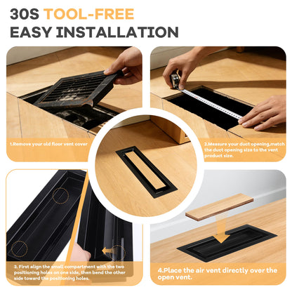 SOLRIX 3x10 Floor Registers, Black Flush Floor Vents Heavy Duty Steel Floor Registers Walkable Floor Register Vent Unadjustable Vent Covers for Home Floor Office DIY Enthusiasts