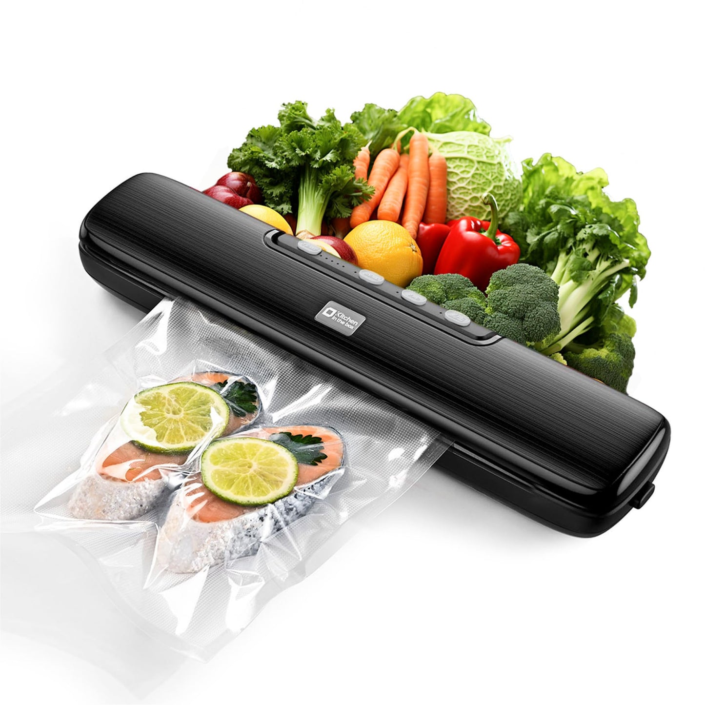 Vacuum Sealer Machine, Kitchen in the Box Campact Food Sealer, Dry/Moist Food Modes&5 Temperature Settigs, One-touch Sealer Machine with External Vacuum System, 15pcs Bags for Sous Vide, Black