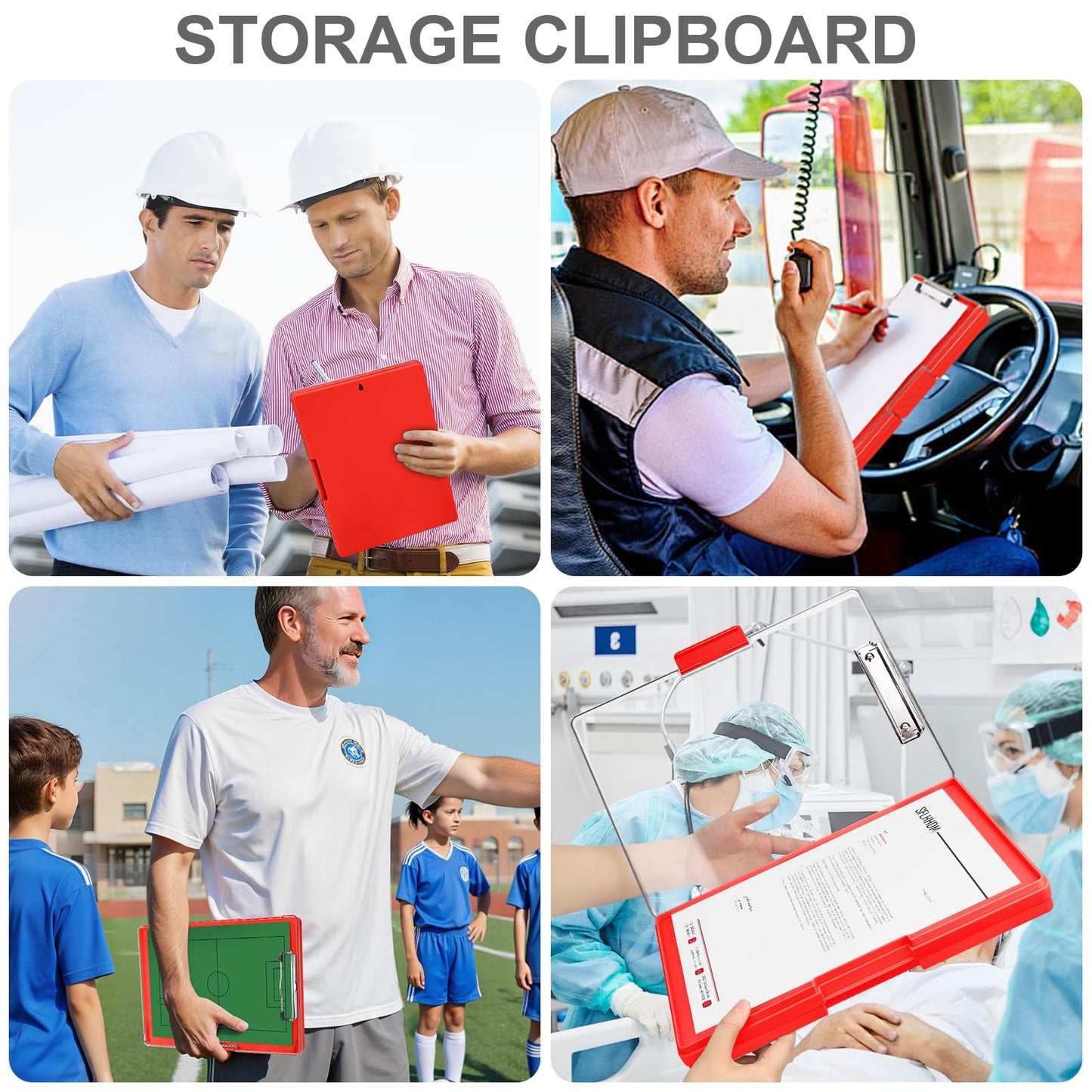 SFLHHDM Clipboard with Storage,Heavy Duty Clip Boards 8.5x11 with 2 Storage Case,Clear Visible Top Panel Storage Clip Board,Side Opening Board,Nursing Clipboards Folder Case for Office-Red