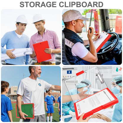 SFLHHDM Clipboard with Storage,Heavy Duty Clip Boards 8.5x11 with 2 Storage Case,Clear Visible Top Panel Storage Clip Board,Side Opening Board,Nursing Clipboards Folder Case for Office-Red