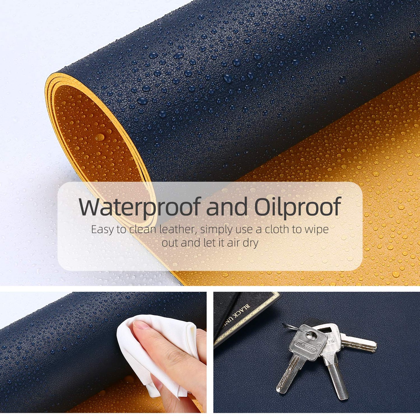 YSAGi Desk Mat, Mouse Pad,Waterproof Desk Pad,Large Mouse pad for Desk, Leather Desk Pad Large for Keyboard and Mouse,Dual-Sided Mouse Mat for Office and Home (31.5" x 15.7", Dark Tyrian Blue+Yellow)