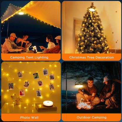 YUNJAYI Retractable Camping String Lights, 33FT 3000mAh Rechargeable 4 in 1 Camp Lights String with 9 Lighting Modes, Outdoor String Lights Waterproof, Portable Camping Lights for Yard, Tent & Hiking