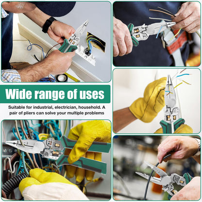 Wire Stripping Tool with Voltage Tester 2026 New 10 in 1 Multifunctional Electrical Pliers Wire Stripping Pliers for Cutting Pulling Wires Crimping Repair Tool (Green& Black)