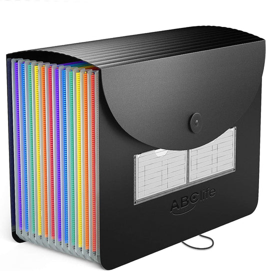 Accordian File Organizer, Expanding File Folder Organizer/Portable A4 Letter Size File Box/Desktop Paper Receipt Document Organizer/Plastic Bill Storage Box, Accordion Wallet Briefcase Labels