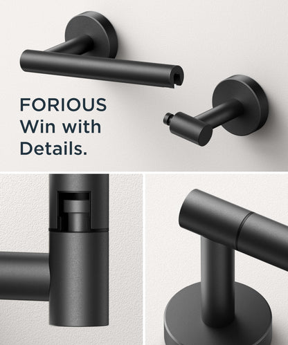 FORIOUS Toilet Paper Holder Wall Mount, Double Post Pivoting SUS 304 Stainless Steel Toilet Tissue Roll Holders Dispenser for Bathroom, Washroom, Matte Black