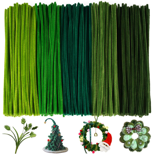 YONOVO Green Pipe Cleaners for Crafts Flowers Bulk 500Pcs 8mm Thick 12 inches Long,Pipecleaners Chenille Stems Fuzzy Sticks Wire Tiges Chenilles for Kids Christmas Craft Supplies (Gradient Green)