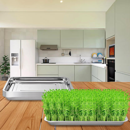 Youeon 10 Pack Seed Starter Tray 15.3x11.4x1.3 Inch, Stainless Steel Seed Sprouting Trays Germination Trays for Beans, Wheat Grass, Herbs, Broccoli & More, Plant Trays for Indoor Outdoor