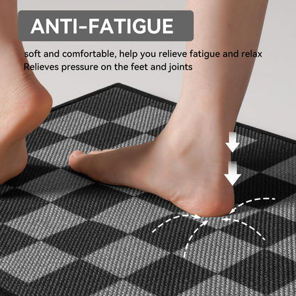 YDKGL Kitchen Mats For Floor, Soft Anti Fatigue Super Absorbent Kitchen Rugs Non Slip Washable, Linen-Look Woven Cushion Kitchen Runner Rug, Kitchen Sink Mat Standing Mat, Black Gray Checkered 17"x30"