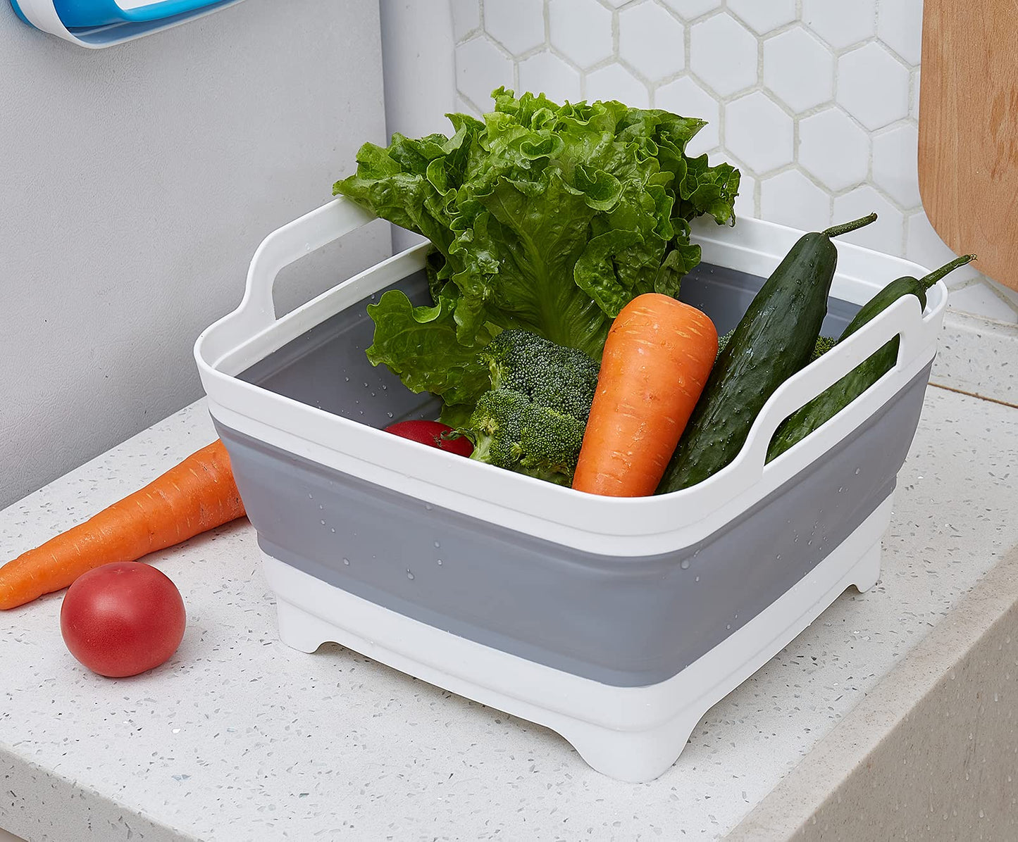AAKitchen Collapsible Dish Basin with Drain Plug Carry Handles for 9L Capacity Collapsible Sink Tub Dish Wash Basin Portable Dish Tub Foldable Dishpan for RV Trailers Camping Dish Washing Tub (Gray)
