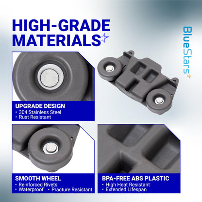 [UPGRADED] Ultra Durable W10195416 Lower Dishwasher Wheel Replacement by Blue Stars - Exact Fit for Whirlpool Kenmore Dishwasher- PACK OF 4 - Enhanced Durability with Steel Screws