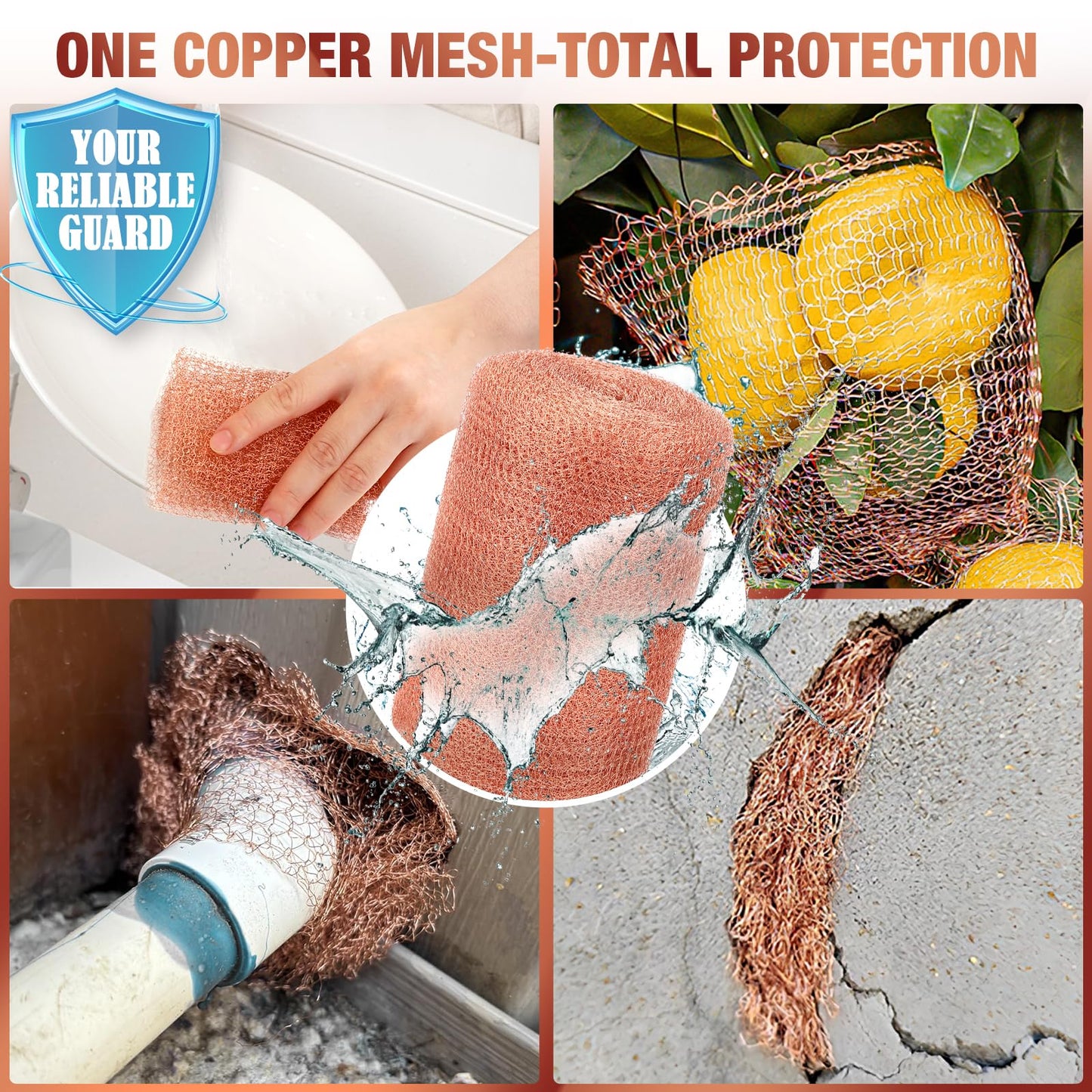 Angooni Copper Mesh,Pure Copper Wire Mesh 5in x 50ft Premium Copper Mesh Ideal for Hole Blocking, Rustproof Pure Copper Mesh Roll