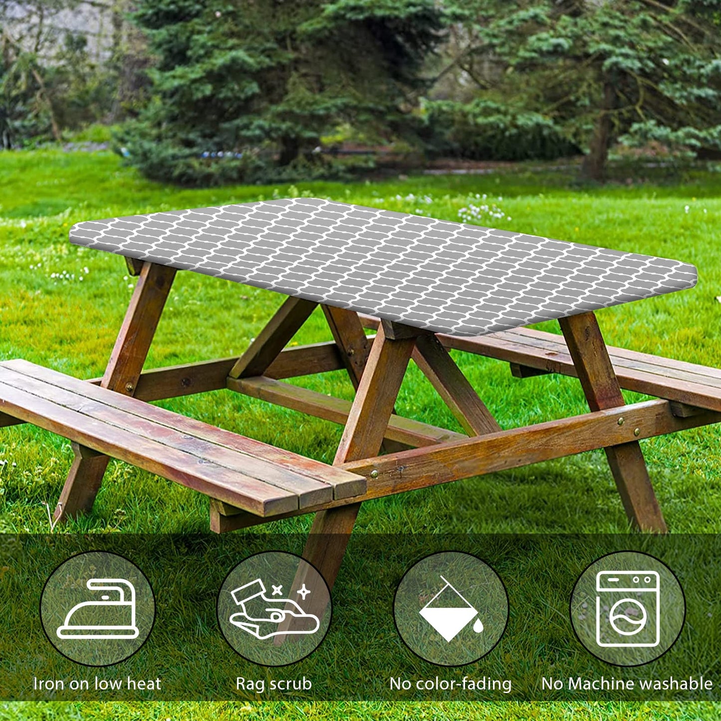 Alynsehom Rectangular Elastic Table Cloth Fitted Vinyl Tablecloth with Flannel Backing Waterproof Wipeable Moroccan Table Cover for Indoor Outdoor Picnic Camping(6 FT)