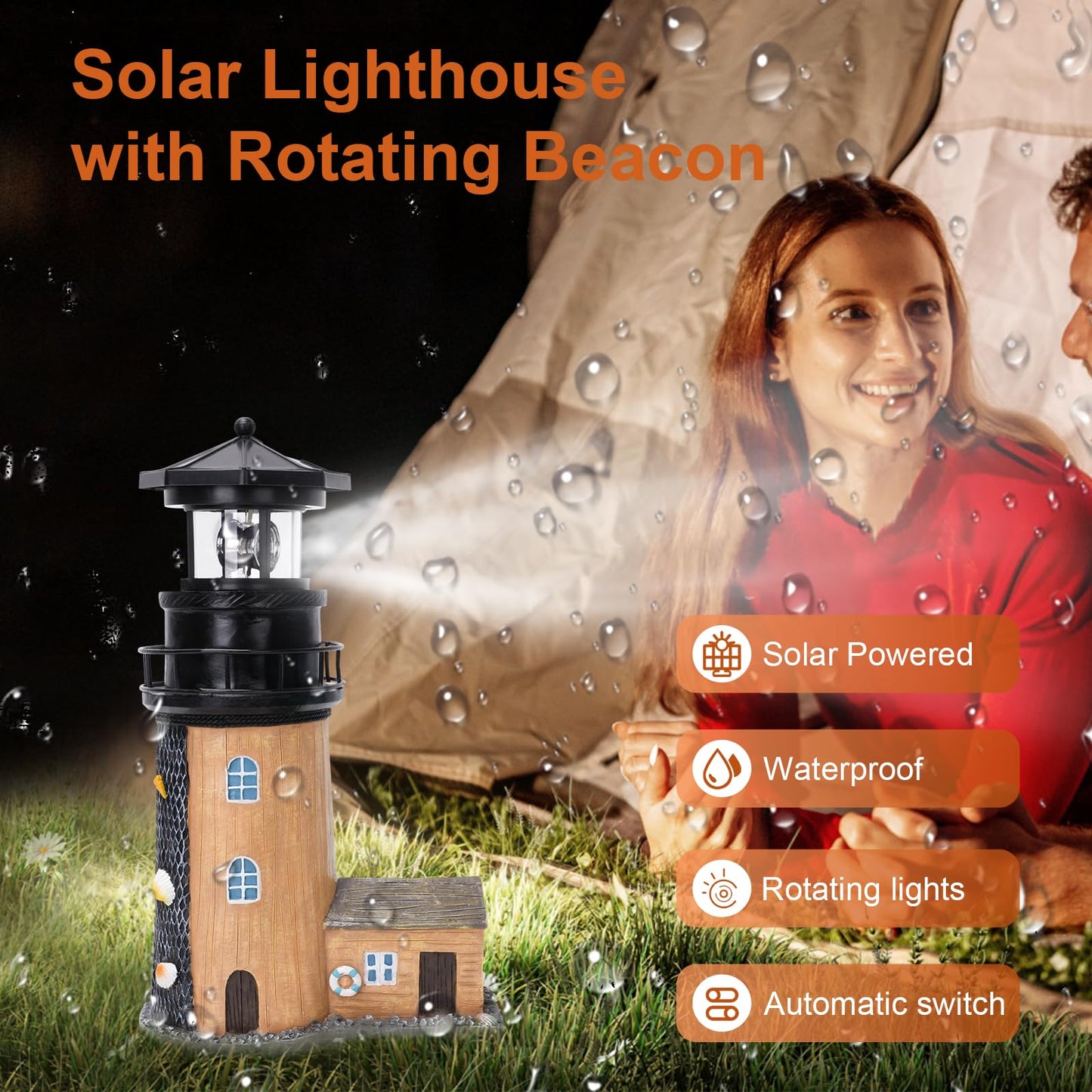 Solar Lighthouse with Rotating Beacon, 30CM Outdoor Lighthouse Garden Decor, Waterproof Statue Light House Lamp for Yard, Lawn, Patio Gifts