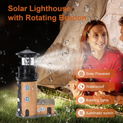 Solar Lighthouse with Rotating Beacon, 30CM Outdoor Lighthouse Garden Decor, Waterproof Statue Light House Lamp for Yard, Lawn, Patio Gifts