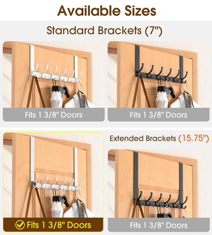 CHAUNCEY HOME Long Over The Door Hooks Hanger with 15.75" Arms for Easier Access by Shorter, Heavy Duty Door Hanger for Coat, F16C, Fits Standard 1 3/8'' Doors, Towel Racks for Bathroom, White