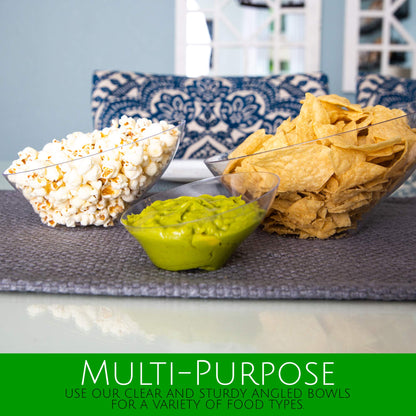 PLASTICPRO Disposable Angled Plastic Bowls Round Large Serving Bowl, Elegant for Party's, Snack, or Salad Bowl, Clear Pack of 4