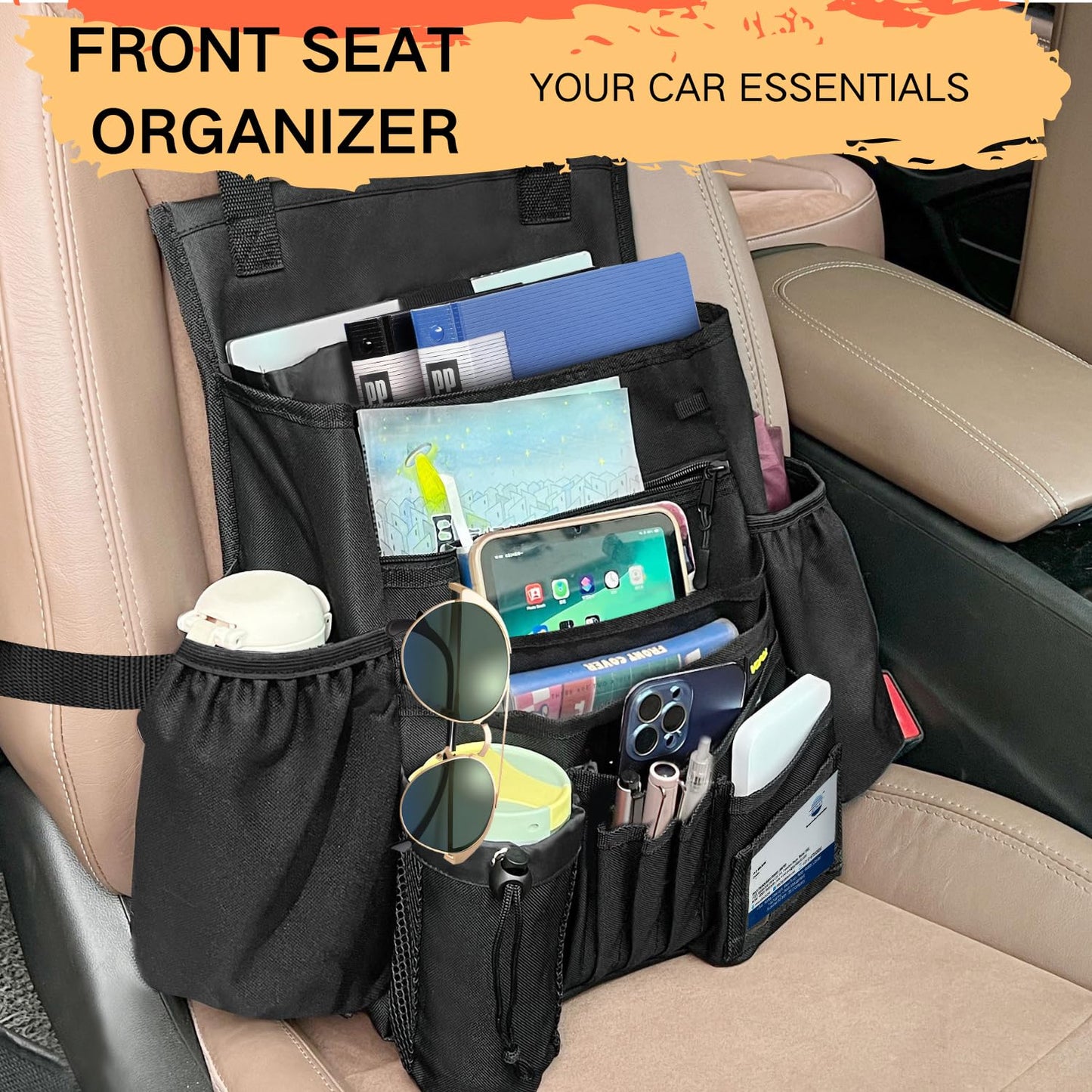 VOPQL Car Seat Organizer- Multi-Compartment Passenger Seat Organizer, Universal Fit for Front & Back Seats, Ideal for Law Enforcement and Truck Seat Storage, Compatible with Cars, Trucks, and Vans
