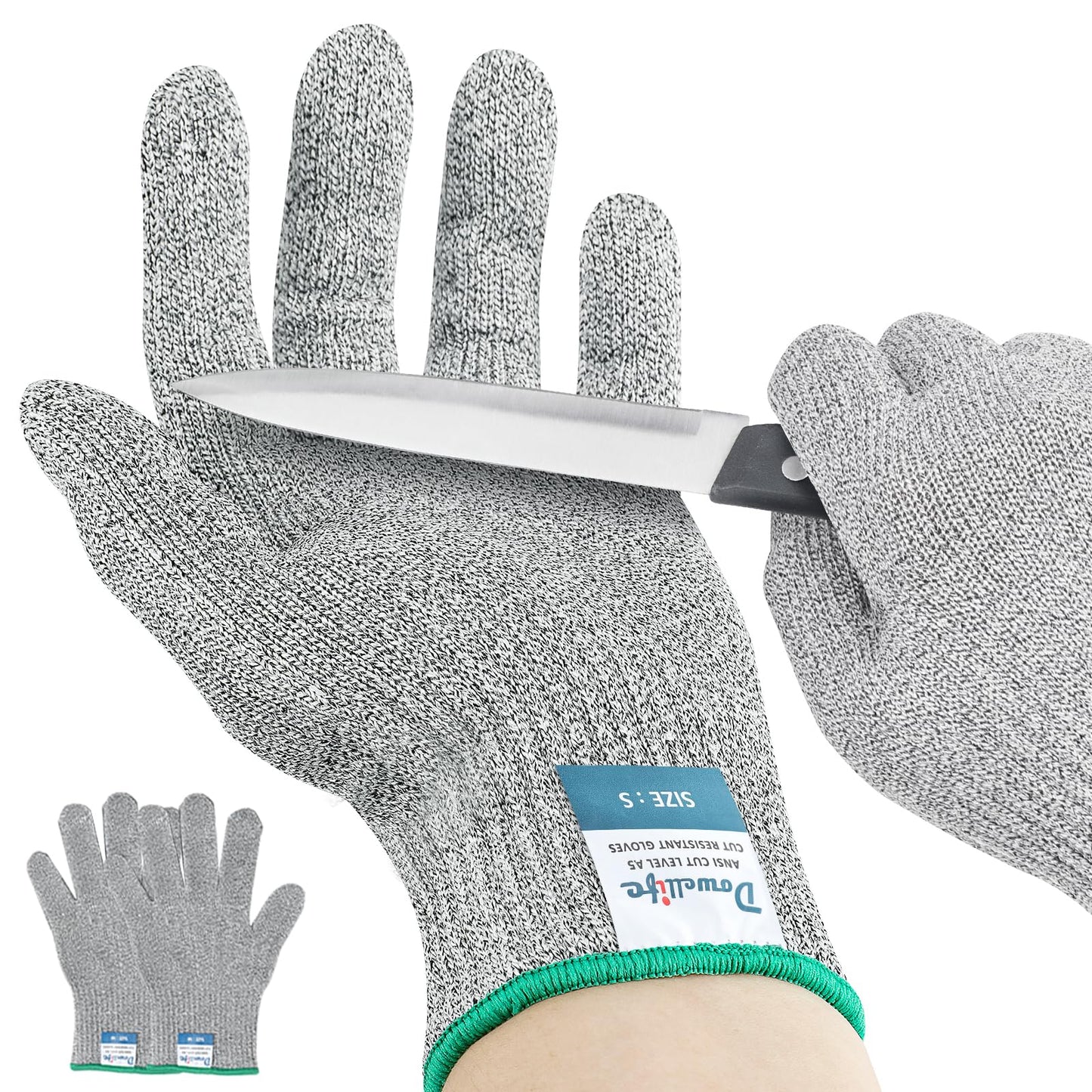 Dowellife Cut Resistant Gloves A9 Maximum Protection - Food Grade Kitchen & Chef Gloves for Food Prep, Knife Cutting, Mandoline Slicing, Butcher, Oyster Shucking, Fish Handling (Small)