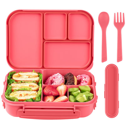 Amathley Lunch Box Kids,Bento Box Adult Lunch Box,Leakproof Lunch Containers for Adults/Kids/Toddler,1200ML-4 Compartments bento Lunch Box with Utensil,Microwave & Dishwasher Safe (Pink Berry)