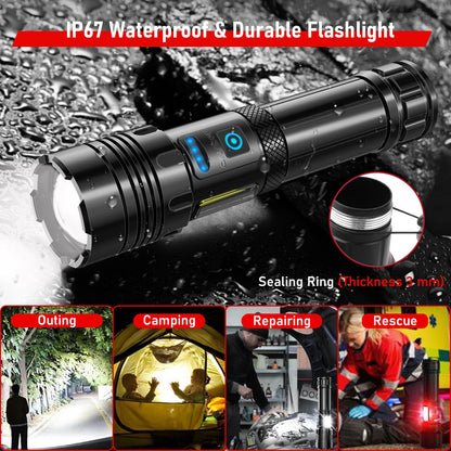 Shadowhawk Flashlights Rechargeable 990000 High Lumens - 30W Tactical LED Flash Light | 7 Modes with COB Light, XHM90.2 Super Bright Torch Light Battery Powered, Waterproof Lampe de Poche for Camping
