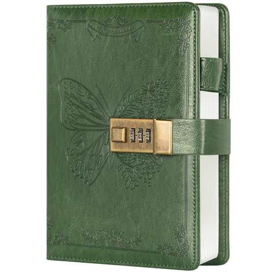 Diary with Lock, Journal for Women Girls, Vintage Refillable Secret Journal, Locking Notebook Gift for Girls with Combination Lock, 5.3'' x 7.8'' (Green)