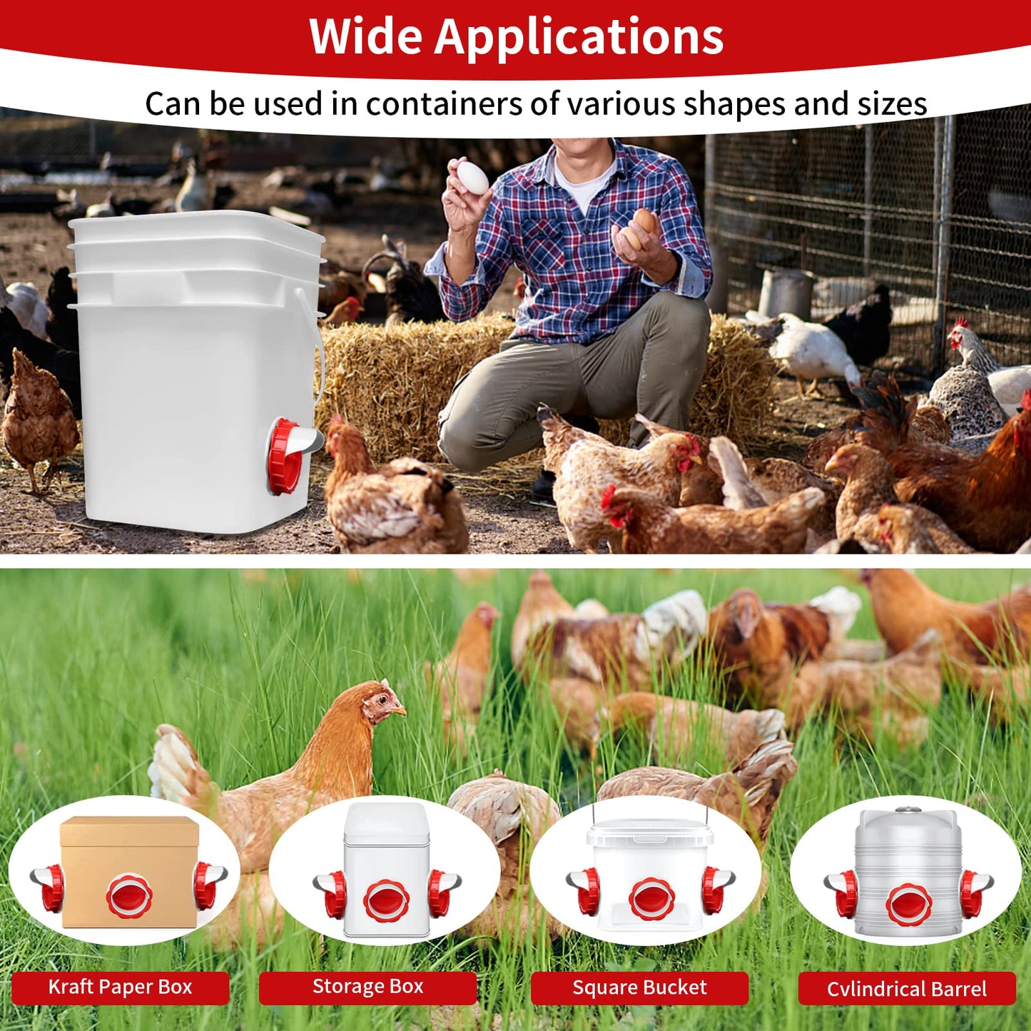 DIY Chicken Feeders, No Waste Automatic Poultry Feeder 8 Ports 1 Hole Saw Gravity Chick Feeders Rodent Proof Rain Proof Port for Buckets Barrels Bins Troughs (8 pcs)