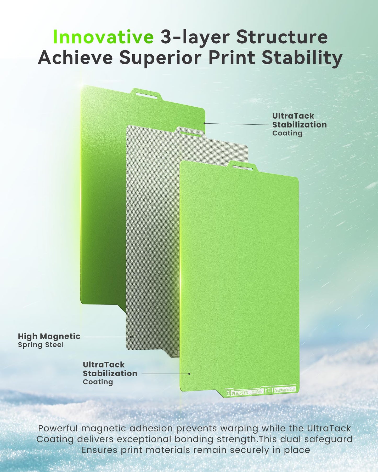 YOOPAI Cold Low Temperature Build Plate 257x257mm, Double Sided Room Temperature Print, Cold 3D Printer Bed Platforms with UltraTack Coating for Bambulab A1/X1C/P1P/P1S/X1E 3D Printers, Green