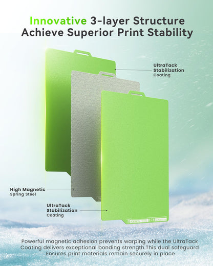 YOOPAI Cold Low Temperature Build Plate 257x257mm, Double Sided Room Temperature Print, Cold 3D Printer Bed Platforms with UltraTack Coating for Bambulab A1/X1C/P1P/P1S/X1E 3D Printers, Green