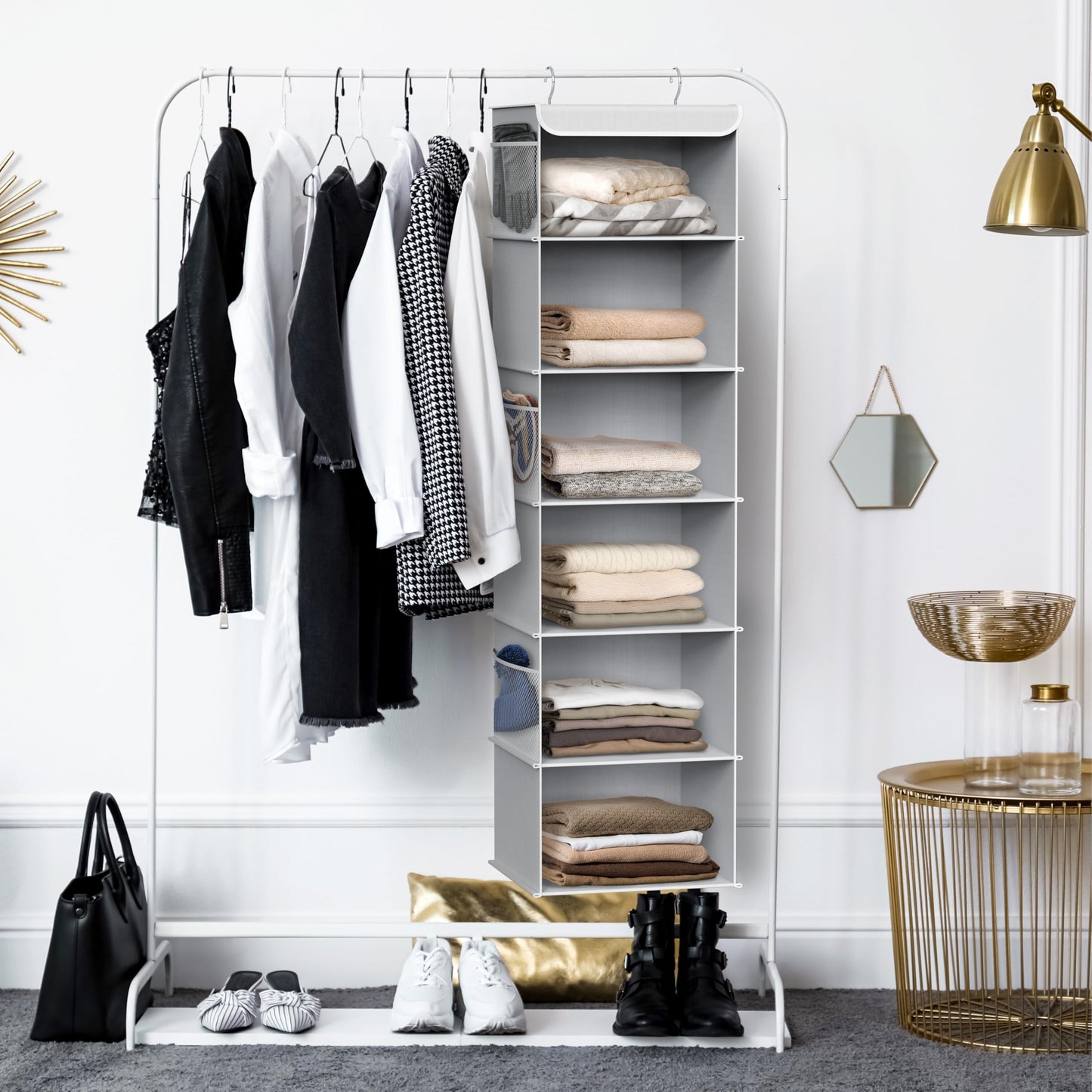 Simple Houseware 6 Shelves Hanging Closet Organizers Storage, Grey
