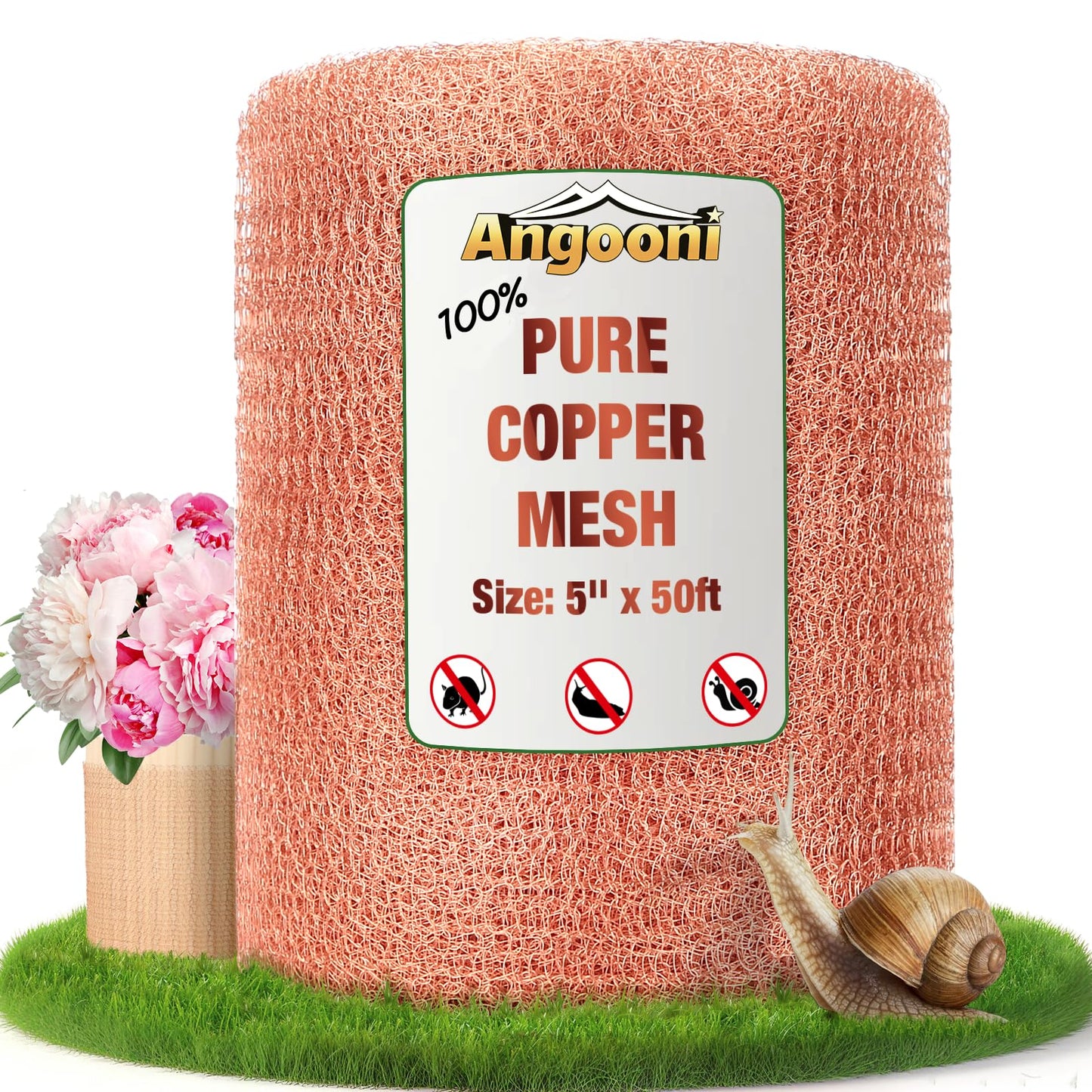 Angooni Copper Mesh,Pure Copper Wire Mesh 5in x 50ft Premium Copper Mesh Ideal for Hole Blocking, Rustproof Pure Copper Mesh Roll