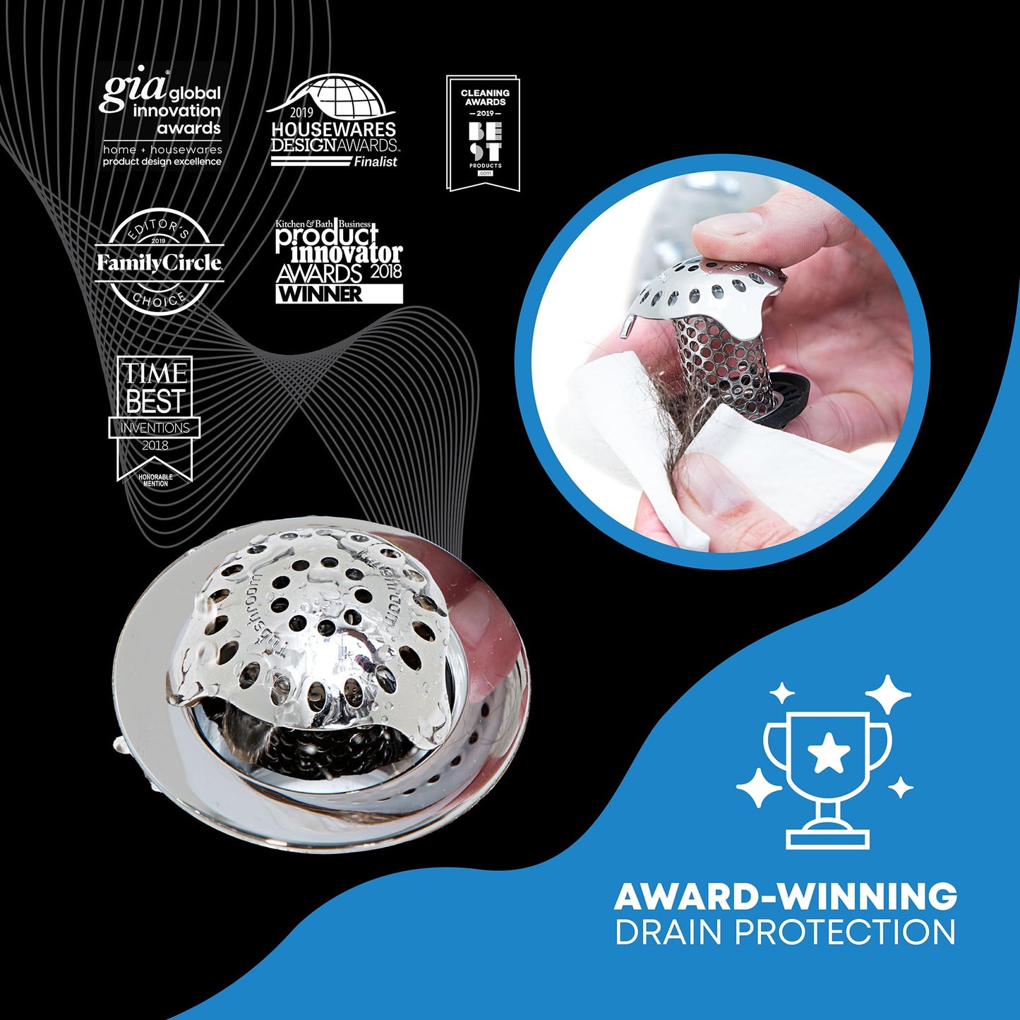 TubShroom Ultra Revolutionary Bath Tub Drain Protector Hair Catcher/Strainer/Snare Stainless Steel, 1-Pack, Silver
